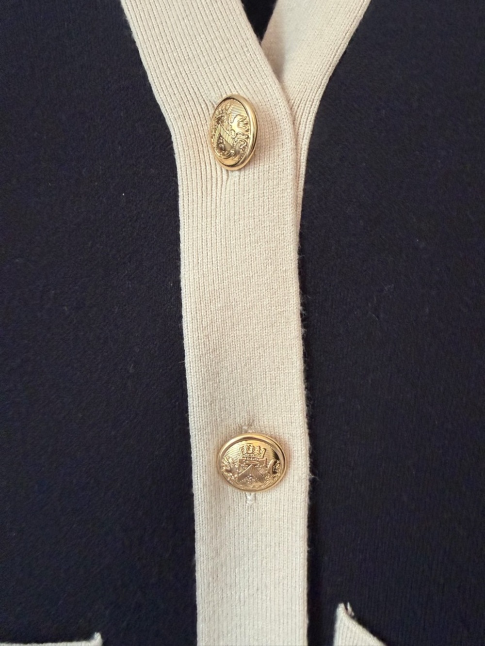 BNWT-Express heavyweight Black Cardigan/Coatigan with Cream Trim - Picture 4 of 5